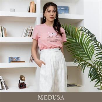 現貨【MEDUSA 曼度莎】甜美櫻花抽繩切接棉Tee（M-2L）｜女休閒上衣 女短袖T恤