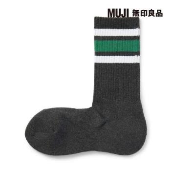 男棉混足底圈絨厚織直角襪 綠紋樣【MUJI 無印良品】