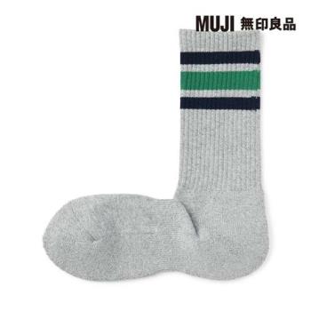 男棉混足底圈絨厚織直角襪 萊姆綠紋樣【MUJI 無印良品】