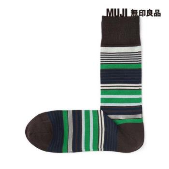 男光澤感棉線編織直角襪 棕橫紋【MUJI 無印良品】
