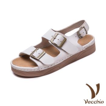 【VECCHIO】真皮經典復古皮帶釦飾厚底涼鞋/真皮頭層牛皮經典復古皮帶釦飾舒適厚底涼鞋 女鞋 杏