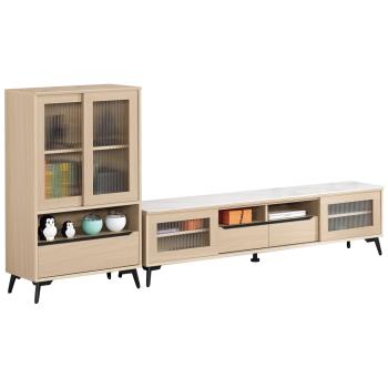 Boden-艾瑪8.3尺長虹玻璃L型電視櫃組合(2.3尺展示櫃+6尺巖板長櫃)