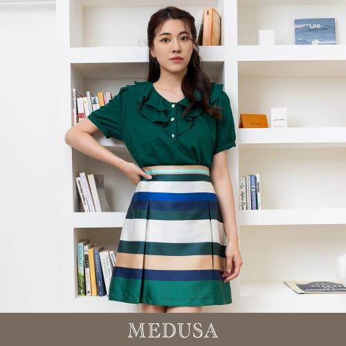 MEDUSA 曼度莎 現貨-綠色荷葉領半開襟上衣（M-XL）｜女雪紡上衣 上班上衣(301-1210A)