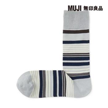 男光澤感棉線編織直角襪 灰銀橫紋【MUJI 無印良品】
