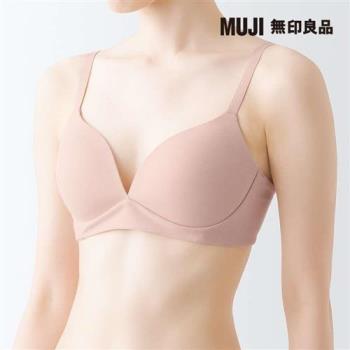 女棉混彈性無鋼圈一體成形無背扣胸罩 黃橘【MUJI 無印良品】