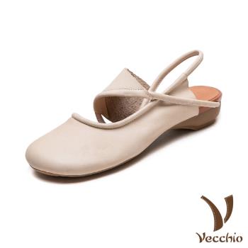 【VECCHIO】全真皮純色包頭幾何縷空粗跟涼鞋/全真皮頭層牛皮純色包頭幾何縷空設計粗跟涼鞋 女鞋 杏