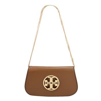 TORY BURCH 152250 Reva 金屬LOGO翻蓋單肩/晚宴包.棕