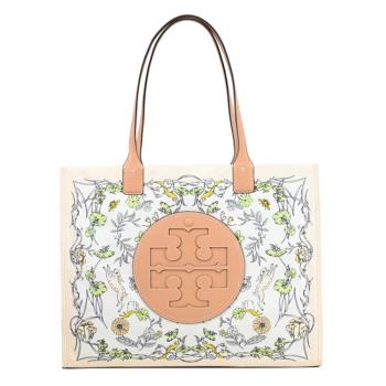 TORY BURCH 146967 花卉圖騰皮邊飾大托特包.米/咖