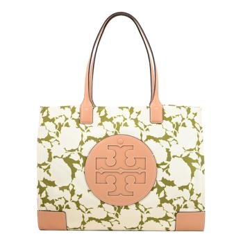 TORY BURCH 151611 花卉印花皮邊飾大托特包.米/綠