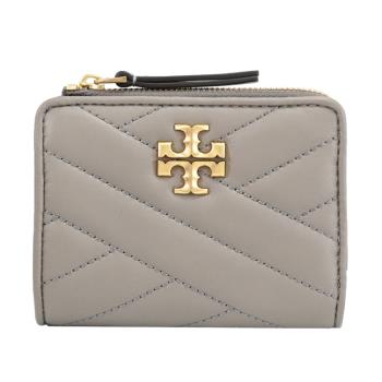 TORY BURCH 153121 金屬LOGO絎縫釦式零錢短夾.灰