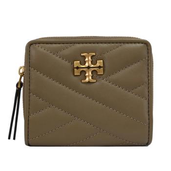 TORY BURCH 90344 金屬LOGO絎縫釦式零錢短夾.灰棕