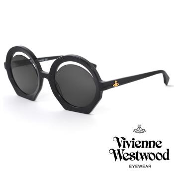 【Vivienne Westwood】英國土星雙圈圓框俏皮太陽眼鏡(黑 VW956S01)