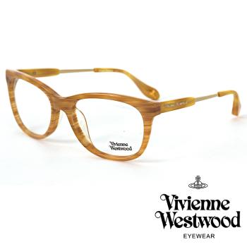 【Vivienne Westwood】個性方框光學鏡框(淺咖木紋-VW297V04)