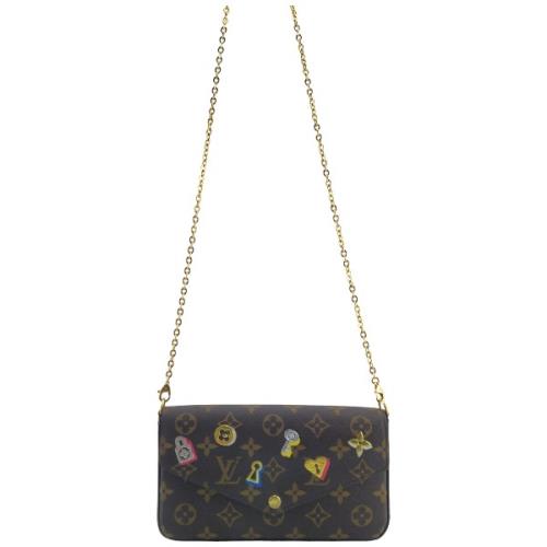 九成新--LV Monogram愛心鎖頭粉紅長夾拉鍊零錢信封斜背包