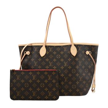 Louis Vuitton LV M46987 NEVERFULL MM 老花子母束口購物包.櫻桃紅