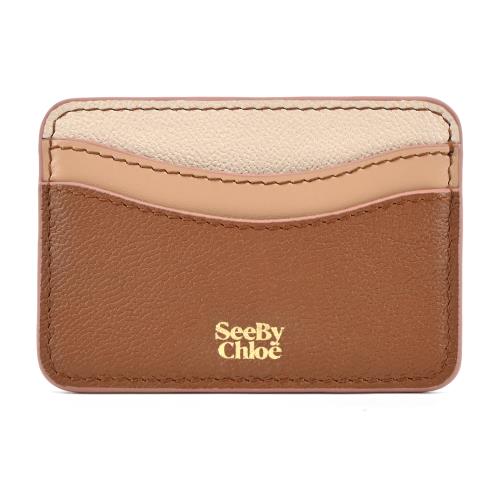 SEE BY CHLOE 經典燙金LOGO 粒面牛皮卡片夾(焦糖色)