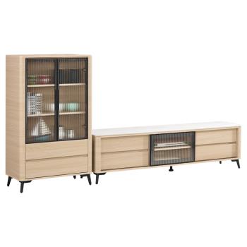 Boden-恩洛8.5尺長虹玻璃L型電視櫃組合(2.5尺展示櫃+6尺巖板長櫃)