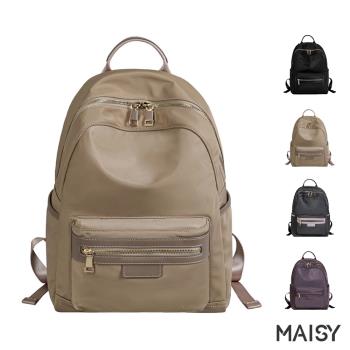 【MAISY】休閒簡約輕便大容量旅遊通勤後揹包(現+預 黑色／紫色／卡其色／灰色)