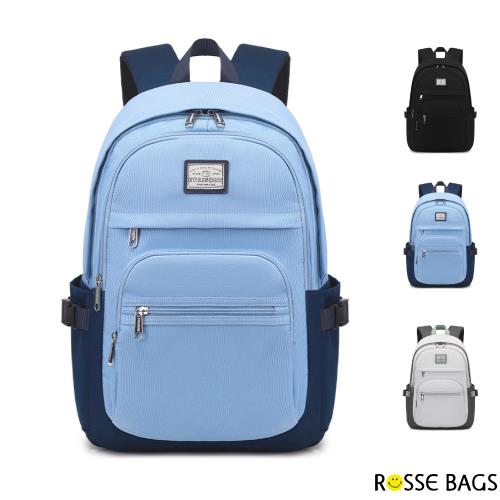 【Rosse Bags】休閒男女款戶外防潑水通勤旅遊後背包(現+預 黑色／灰色／藍色)