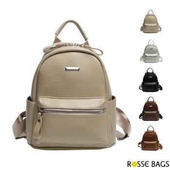 【Rosse Bags】四季休閒風格輕盈皮質個性後揹包(現+預 黑色／卡其色／白色／棕色／咖啡色)
