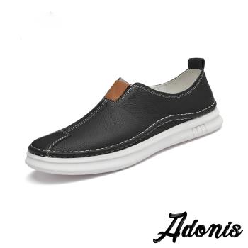 【Adonis】全真皮拼接休閒樂福鞋/全真皮時尚拼接休閒樂福鞋 男鞋 黑
