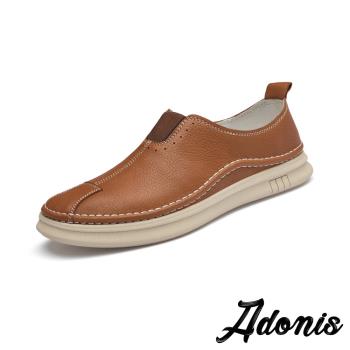 【Adonis】全真皮拼接休閒樂福鞋/全真皮時尚拼接休閒樂福鞋 男鞋 棕