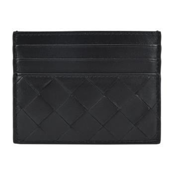 BOTTEGA VENETA Intrecciato編織小羊皮信用卡包(黑色)
