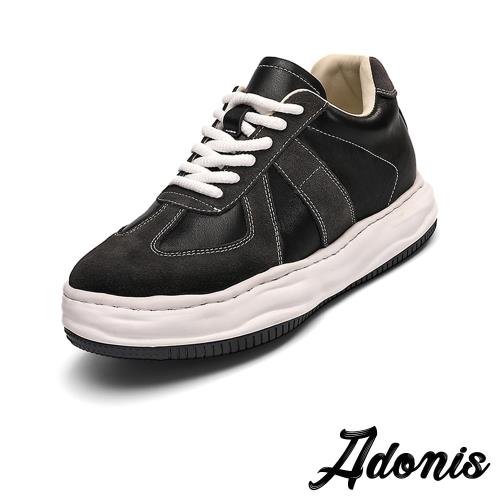 【Adonis】真皮厚底內增高德訓鞋/真皮異材質拼接復古厚底內增高德訓鞋 男鞋 女鞋 黑
