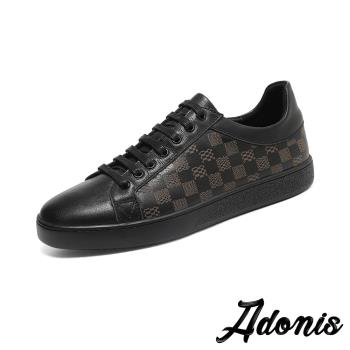 【Adonis】全真皮經典格子厚底休閒板鞋/全真皮經典格子厚底休閒板鞋 男鞋 黑