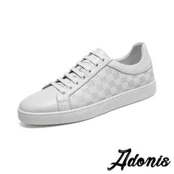 【Adonis】全真皮經典格子厚底休閒板鞋/全真皮經典格子厚底休閒板鞋 男鞋 白