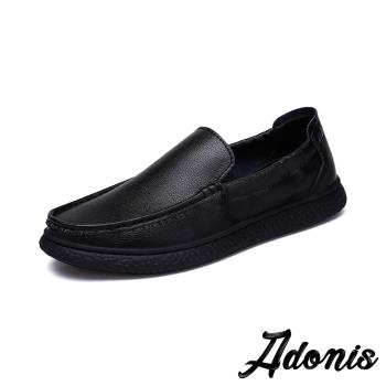 【Adonis】真皮純色厚底樂福鞋/真皮純色百搭舒適厚底樂福鞋 懶人鞋 男鞋 黑