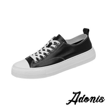 【Adonis】全真皮純色厚底板鞋/全真皮純色拼接休閒厚底板鞋 男鞋 黑