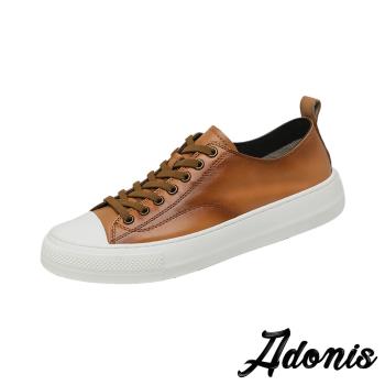 【Adonis】全真皮純色厚底板鞋/全真皮純色拼接休閒厚底板鞋 男鞋 棕
