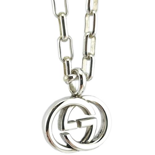 GUCCI 雙G Logo墜飾環狀鍊帶925純銀項鍊【九五成新展示品-半價出清已經過專業臭氧紫外線清潔】