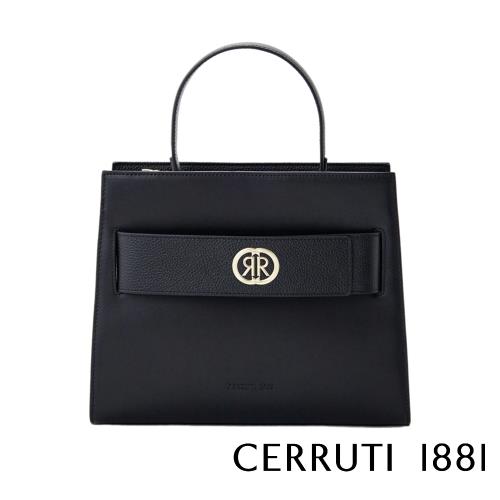 【Cerruti 1881】頂級義大利小牛皮手提斜背包 黑色 全新專櫃展示品 (CEBA06183M)