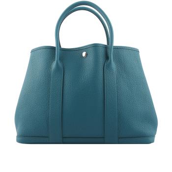 二手商品9.8成新 HERMES Garden Party 36cm 銀釦牛皮手提包(鈷藍色)