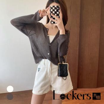 任-【Lockers 木櫃】外搭冰絲V領亞麻披肩開衫外套 L113041606