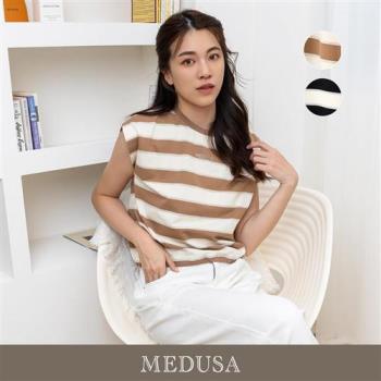 現貨【MEDUSA 曼度莎】橫紋休閒闊肩後滾邊T恤 - 2色（M-XL）｜女休閒上衣 無袖T恤