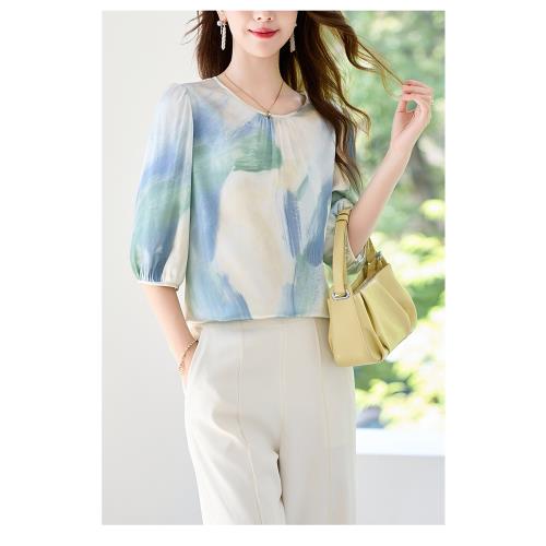 【伊凡莎名媛時尚】歐潮獨特藝術名媛雅韻蠶絲緞上衣