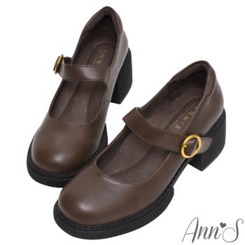 Ann’S 愛豆日常-復古皮革厚底粗跟瑪莉珍樂福鞋6cm-版型偏小(咖)