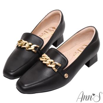 Ann’S 穿搭妙計多穿-綿羊皮真皮粗跟樂福鞋3cm(黑)