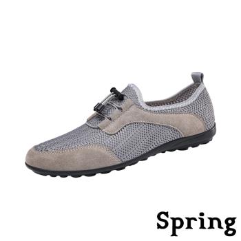 【SPRING】真皮網布束帶休閒鞋/真皮透氣網布拼接束帶戶外休閒鞋 男鞋 灰
