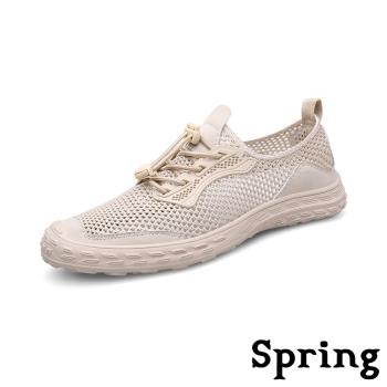 【SPRING】真皮透氣束帶休閒鞋/真皮透氣飛織便利束帶設計休閒鞋 男鞋 米