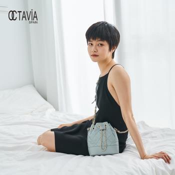 OCTAVIA8 真皮- 小女人 羊皮小香風鍊條迷你水桶包 - 受寵灰