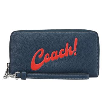 COACH CU381 壓紋LOGO手提式ㄇ字拉鍊長夾.牛仔藍