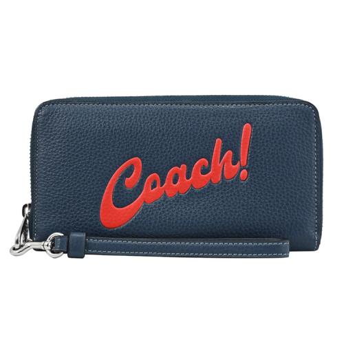 COACH CU381 壓紋LOGO手提式ㄇ字拉鍊長夾.牛仔藍