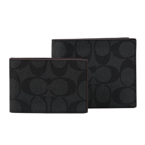 COACH CR905 印花LOGO附活動夾/對開短夾.酒紅邊