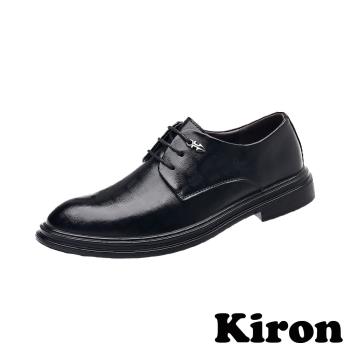【KIRON】格子繫帶商務皮鞋/時尚格子壓紋繫帶商務休閒皮鞋 男鞋 黑