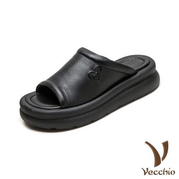 【VECCHIO】真皮愛心浮雕鬆糕厚底拖鞋/真皮頭層牛皮典雅愛心浮雕鬆糕厚底拖鞋 女鞋 黑