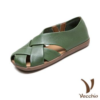 【VECCHIO】真皮復古交叉編織透氣樂福鞋/真皮頭層牛皮復古縷空交叉編織透氣舒適樂福鞋 女鞋 綠
